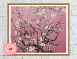Cross Stitch Pattern,Pink Almond Blossom,Van Gogh, Pdf, Instant Download , X stitch Chart, Famous Painting,Full Coverage