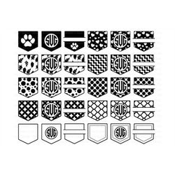 Pocket Patterns SVG, Shirt Pocket Monogram SVG files for Silhouette Cameo and Cricut. Pocket clipart, Pocket Monogram cl