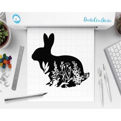 Floral Rabbit SVG, Floral Bunny SVG Files for Silhouette Cameo & Cricut. Easter Floral Rabbit, Bunny Clipart, Spring SVG