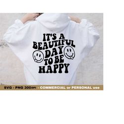 It's a Beautiful Day SVG PNG, Retro Smile Face SVG, Happy Face Png Svg, Be Happy, Wavy Letters Svg, Retro Png Print File