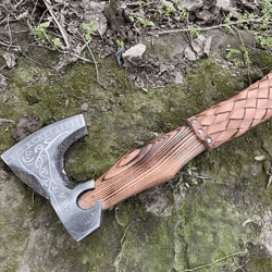 Custom handmade Stainless Steel Viking Hunting Etched Hatchet Carbon Axe