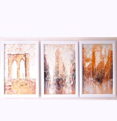 New York Triptych Painting ORIGINAL PAINTING ON CANVAS, Set of 3 Paintings by Walperion