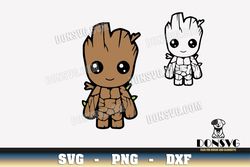 Happy Baby Groot SVG Superhero Outline png clipart for T-Shirt Design Guardians of the Galaxy Cricut files