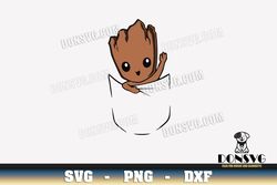Baby Groot in a Pocket Waving SVG Cut Files Cricut Guardians of the Galaxy PNG image Marvel DXF file
