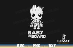 Groot Baby on Board svg files for Cricut Silhouette Cute Guardians of the Galaxy PNG Sublimation Marvel