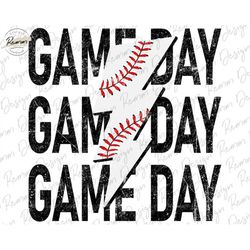Game Day Png, Game Day Baseball Lightning Bolt Png, Baseball Png, Sublimation Download, Printable, Stacked Baseball Shir