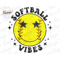 softball vibes png, smiley face png, retro png, softball sublimation design, retro smiley softball png, softball shirt,