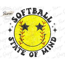 softball smiley png, retro softball png, softball state of mind, softball sublimation design, retro smiley face softball