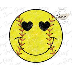 softball smiley face, softball png, softball sublimation design, retro smiley face softball, grunge softball, baseball s