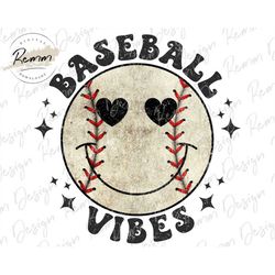 baseball vibes png, retro baseball png, baseball sublimation design, retro smiley face baseball, grunge baseball png sub