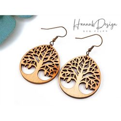 Circle Shape with Tree of Life Floral Wood Earring Svg Laser Cut File Digital File