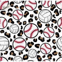 Seamless Baseball and Volleyball Leopard Pattern, Png Jpeg, Sublimate Download, Digital Paper, Printable, Background, Vo