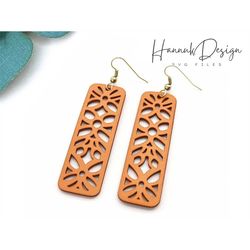 Long Narrow Rounded Rectangle with Floreal Pattern Wood Earring Svg Laser Cut File Digital Download