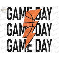 Game Day Basketball Lightning Bolt Png, Distressed Basketball Png, Sublimation Download, Printable, Stacked Basketball S