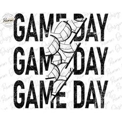 Game Day Volleyball Lightning Bolt Png, Distressed Volleyball Png, Sublimation Download, Printable, Stacked Volleyball D