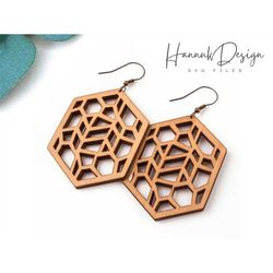 Geometric Pattern Hexagon Shape Wood Earring Svg Laser Cut File Digital Download