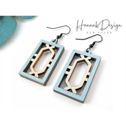 Minimalistic Rectangle with Geometric Pattern Wood Earring Svg Laser Cut File Digital Download