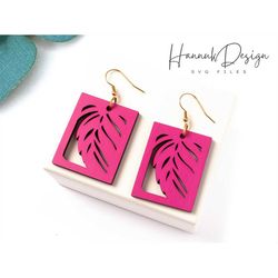 Feather in a Rounded Square Wood Earring Svg Laser Cut File Digital Download