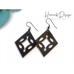 Elegant Diamond Shape with Abstract Pattern Wood Earring Svg Laser Cut File Digital Download