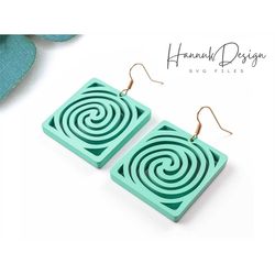Spiral in a Rounded Square Hoop Wood Earring Svg laser Cut File for Glowofrge Digital Download