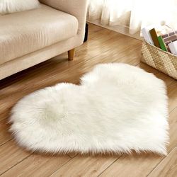 Heart Shaped Fluffy Rug Shaggy Faux Wool Carpet