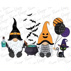 halloween gnomes png, halloween png, gnome witch hat png, black cat png, halloween clipart, sublimation design, hallowee