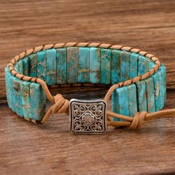 Natural Gem Leather Tibetan Gypsy Adjustable Bracelet Bead