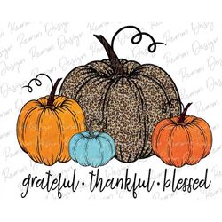 Thankful Png, Fall Png, Grateful Thankful Blessed PNG, Doodle Pumpkin Hand Drawn, Leopard Pumpkin, Fall Design, Sublimat