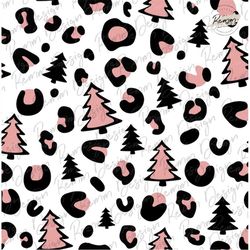 Leopard Print Christmas Tree Pattern, Christmas Seamless Pattern, Repeating Pattern for Commercial Use, Png and Jpeg
