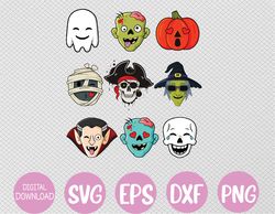 Halloween Pirate Skeleton Zombie Mummy Funny Faces Svg, Eps, Png, Dxf, Digital Download
