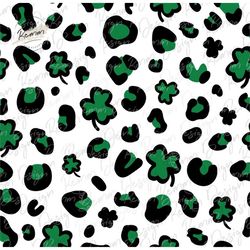 seamless leopard print and clovers pattern png, st. patrick's day seamless pattern, green shamrock pattern png, clover p