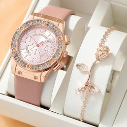 Watches Set Luxury Rhinestone Women Fashion Elegant Wristwatch Quartz Watch