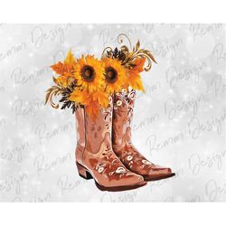 Cowgirl Boots Sunflower PNG JPG, Instant Download, 300 DPI, Printable Clipart, Waterslide Designs, Sublimation Design Do