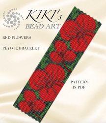 Red flowers peyote bracelet pattern Peyote pattern design 2 drop peyote in PDF instant download