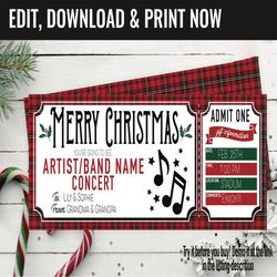 Christmas Concert Ticket Surprise Gift Voucher, Surprise Concert Show Artist Printable Template, Editable Instant