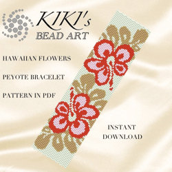 Peyote bracelet pattern Hawaiian flowers Peyote pattern design 2 drop peyote in PDF instant download DIY