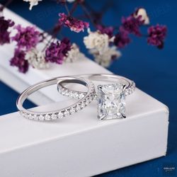 Eternity Wedding Rings Pair for Her, Anniversary Rings For All,Modern Styled Rings Pair-14k