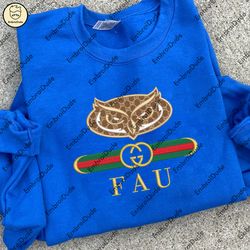 NCAA Florida Atlantic Owls Gucc.i Embroidered Crewneck, NCAA Football Team Embroidery, NCAA Embroidered Hoodie