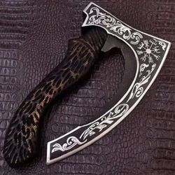 Custom Handmade Viking Pizza Axe Carbon Steel Blade With Leather Sheath