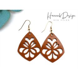 Diamond Shape with Boho Floral Pattern Leather Earring Svg Template for Cricut, Faux Leather Earrings Svg Instant Downlo