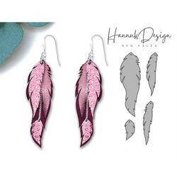 Layered Bohemian Feather Leather Earring Svg Template for Cricut, Boho Faux Leather Earring Svg Instant Download