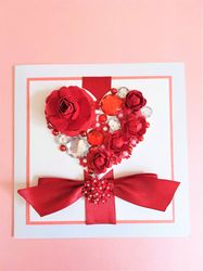 Boxed Handmade greeting card  Heart of Flowers, All Occasion Card, Mother's Day Card, Birthday Card,  Red Flowers card