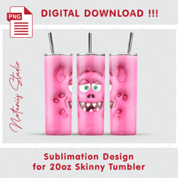Funny 3D Inflated Puffy Monster Face - Seamless Sublimation Pattern - 20oz SKINNY TUMBLER - Full Wrap