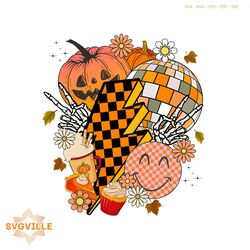 Retro Floral Halloween Pumpkin Lighting Bolth SVG Cricut File