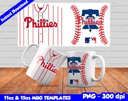 Phillies Mug Design Png, Sublimate Mug Template, Phillies Mug Wrap, Sublimate Baseball Design Png, Instant Download