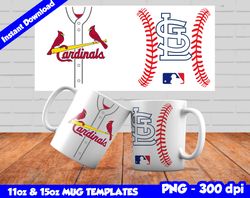 Cardinals Mug Design Png, Sublimate Mug Template, Cardinals Mug Wrap, Sublimate Baseball Design Png, Instant Download