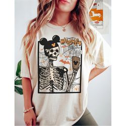Comfort Colors Vintage Skeleton Drink Coffee Shirt, Retro Skeleton Shirt, Disney Mickey Ear Skull Shirt, Halloween Shirt