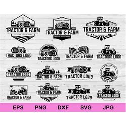 tractor farm logo sets of collection bundle design svg, tractor farm logo svg, tractor and farm logo silhouette cricut c