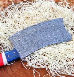 Multi-Colored Curved handle Damascus Hand Forged Chef Cleaver | Chef Chopper| Damascus Cleaver | Curved Blade Cleaverti