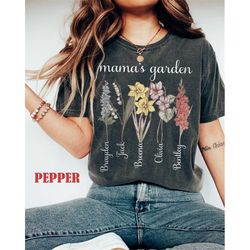 Comfort Colors Personalized Mama's Garden Kids Birth Month Flower Shirt, Wildflower Mama Shirt, Custom Mama Shirt, Happy
